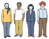 4 Personen unterschiedlicher Abstammung