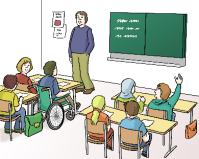 Kinder mit Lehrer im Klassenzimmer Kinder mit Lehrer im Klassenzimmer