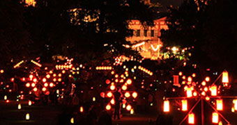 Zahlreiche Lampions illuminieren den Schlosspark